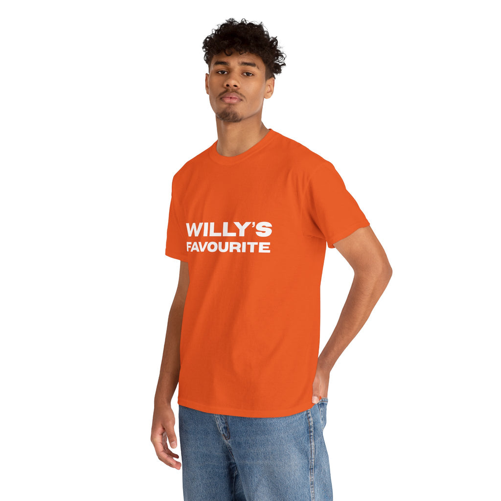 Willy's Favourite T‑Shirt — Bold White Text on Orange Tee