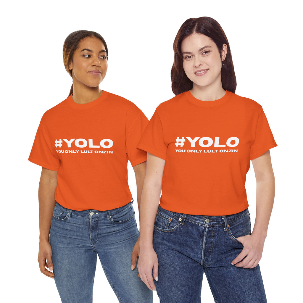 YOLO Graphic Tee — Orange "YOU ONLY LULT ONZIN" Slogan T-Shirt