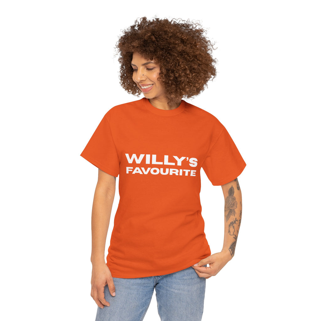 Willy's Favourite T‑Shirt — Bold White Text on Orange Tee
